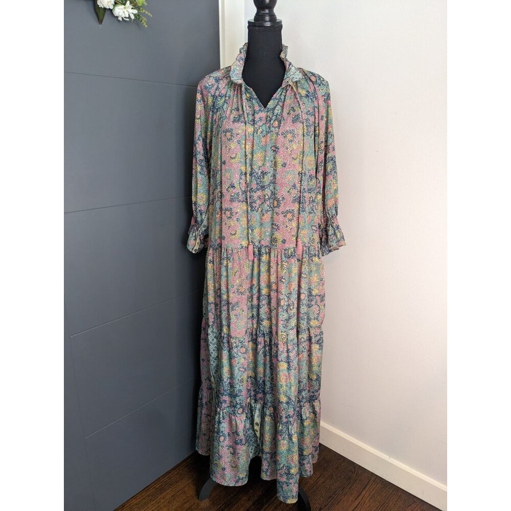 Paani Floral Boho 3/4 Sleeve Tiered Maxi Dress - M